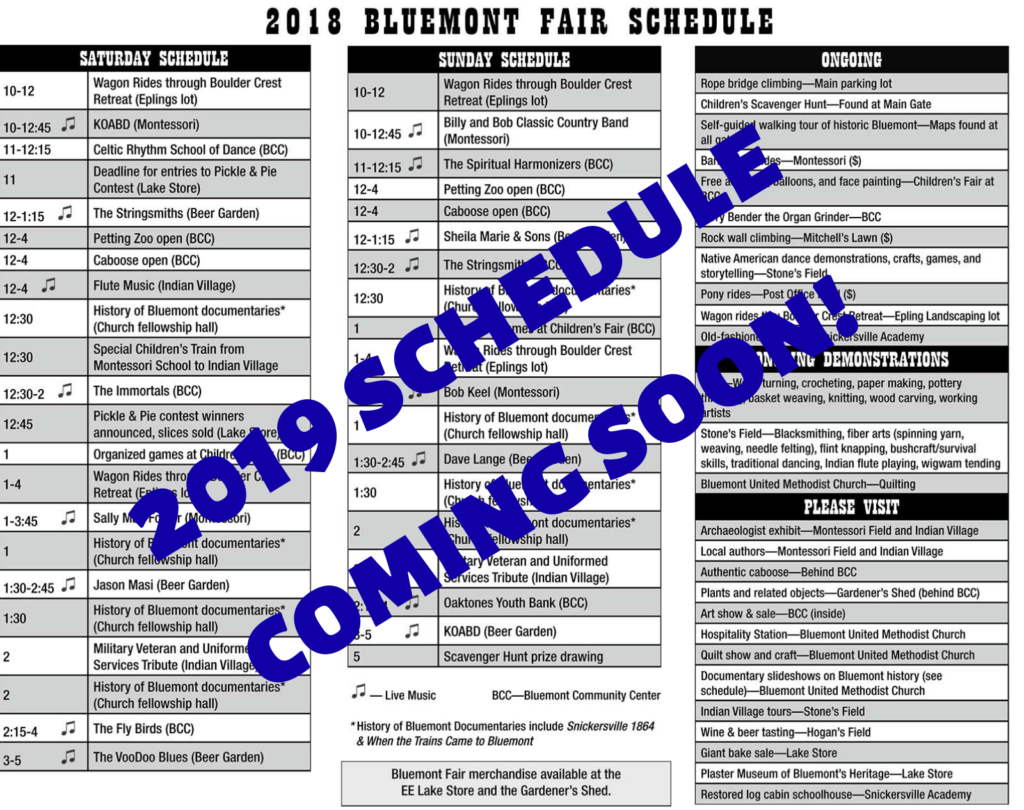 Fair Schedule | The Bluemont Fair