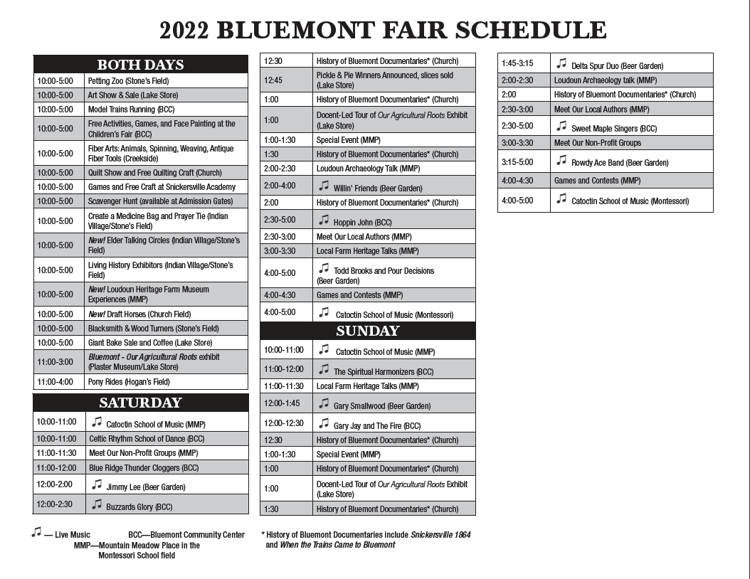 Fair Schedule The Bluemont Fair