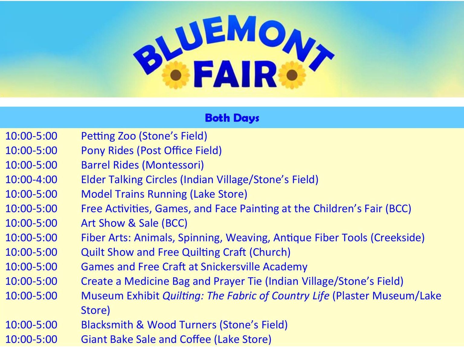 Fair Schedule The Bluemont Fair